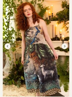 Market Of Stars Theatre of Dreams Boheme Bamboo Slip Dress Deer Print L / XL NWT